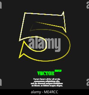 number five icon symbol with effect of yellow neon. Vector illustration Stock Vector