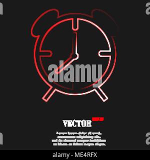Alarm clock icon symbol with effect of red neon. Vector illustration Stock Vector