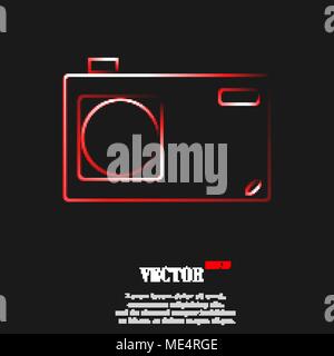 Photo camera icon symbol with effect of red neon. Vector illustration Stock Vector