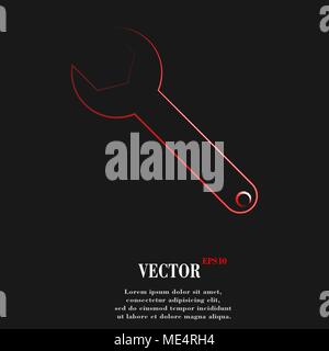 Wrench key icon symbol with effect of red neon. Vector illustration Stock Vector