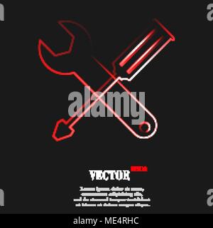 screwdriver with wrench icon symbol with effect of red neon. Vector illustration Stock Vector