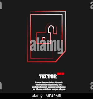 File unlocked icon symbol with effect of red neon. Vector illustration Stock Vector