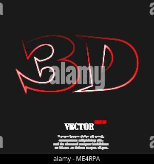 3D icon symbol with effect of red neon. Vector illustration Stock Vector