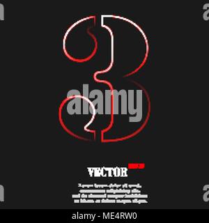 number three icon symbol with effect of red neon. Vector illustration Stock Vector