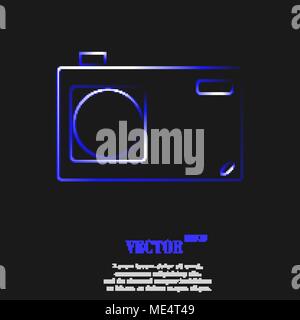 Photo camera icon symbol with effect of blue neon. Vector illustration Stock Vector