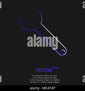 Wrench key icon symbol with effect of blue neon. Vector illustration Stock Vector
