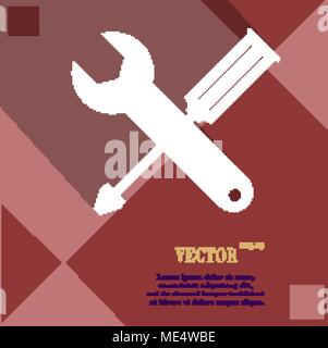 screwdriver with wrench icon symbol on red abstract geometric background with long shadows. Vector illustration Stock Vector