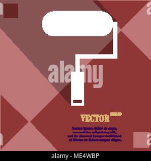 Paint roller icon symbol on red abstract geometric background with long shadows. Vector illustration Stock Vector