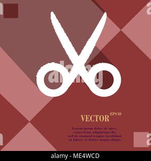 Scissors hairdresser icon symbol on red abstract geometric background with long shadows. Vector illustration Stock Vector
