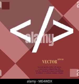 Programming code icon symbol on red abstract geometric background with long shadows. Vector illustration Stock Vector