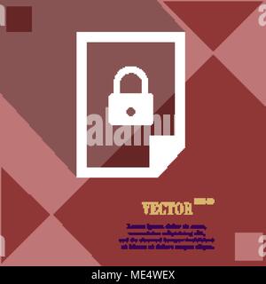 file locked icon symbol on red abstract geometric background with long shadows. Vector illustration Stock Vector