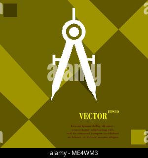 Mathematical Compass icon symbol on yellow abstract geometric background with long shadows. Vector illustration Stock Vector