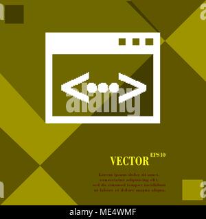Code icon symbol on yellow abstract geometric background with long shadows. Vector illustration Stock Vector