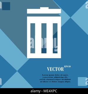 Recycle bin icon symbol on blue abstract geometric background with long shadows. Vector illustration Stock Vector