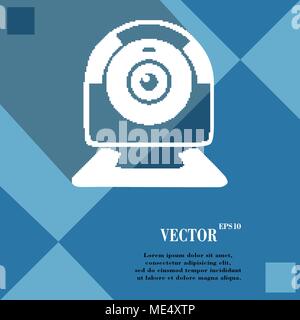 Webcam icon symbol on blue abstract geometric background with long shadows. Vector illustration Stock Vector