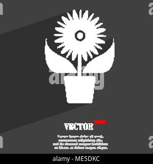 Flowers in pot  icon symbol Flat modern web design with long shadow and space for your text. Vector illustration Stock Vector