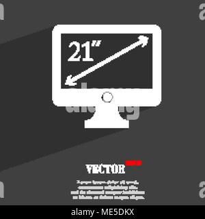 diagonal of the monitor 21 inches  icon symbol Flat modern web design with long shadow and space for your text. Vector illustration Stock Vector