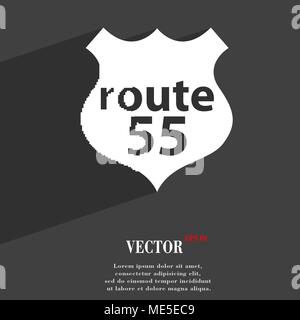 Route 55 highway  icon symbol Flat modern web design with long shadow and space for your text. Vector illustration Stock Vector