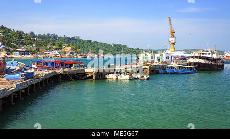 Port Blair harbor shipyard view at Andaman islands, India.