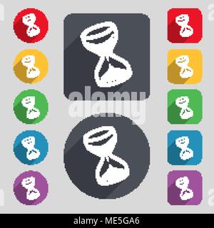 hourglass icon sign. A set of 12 colored buttons and a long shadow. Flat design. Vector illustration Stock Vector