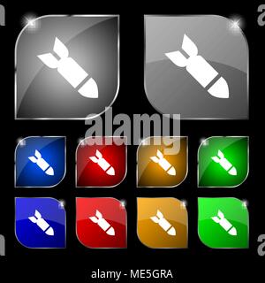 Missile,Rocket weapon icon sign. Set of ten colorful buttons with glare. Vector illustration Stock Vector