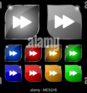 rewind icon sign. Set of ten colorful buttons with glare. Vector illustration Stock Vector