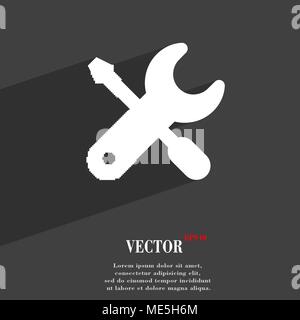 screwdriver, key, settings icon symbol Flat modern web design with long shadow and space for your text. Vector illustration Stock Vector