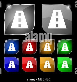 Road icon sign. Set of ten colorful buttons with glare. Vector illustration Stock Vector