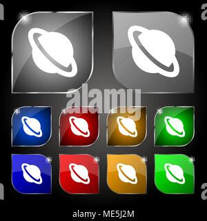 Jupiter planet icon sign. Set of ten colorful buttons with glare. Vector illustration Stock Vector