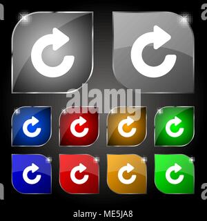 Upgrade, arrow icon sign. Set of ten colorful buttons with glare. Vector illustration Stock Vector