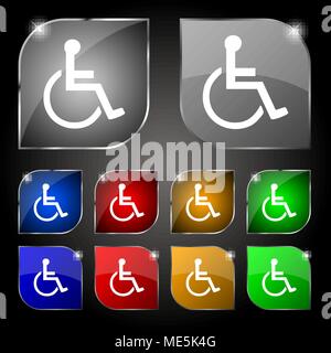 disabled icon sign. Set of ten colorful buttons with glare. Vector illustration Stock Vector