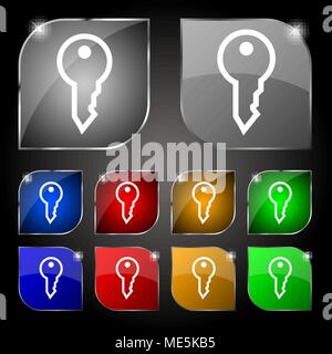Key icon sign. Set of ten colorful buttons with glare. Vector illustration Stock Vector