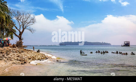 Tourist before scuba diving near North Bay island sea beach at Andaman India. Stock Photo