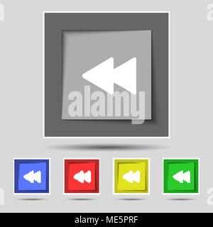 rewind icon sign on the original five colored buttons. Vector illustration Stock Vector