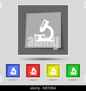 microscope icon sign on the original five colored buttons. Vector illustration Stock Vector