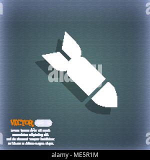 Missile,Rocket weapon  icon symbol on the blue-green abstract background with shadow and space for your text. Vector illustration Stock Vector