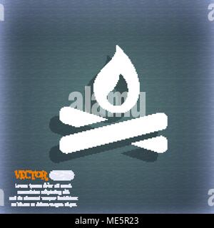 Fire flame  icon symbol on the blue-green abstract background with shadow and space for your text. Vector illustration Stock Vector