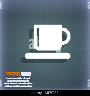 Coffee cup  icon symbol on the blue-green abstract background with shadow and space for your text. Vector illustration Stock Vector