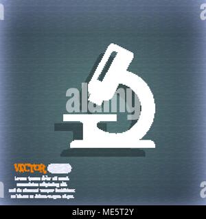 microscope  icon symbol on the blue-green abstract background with shadow and space for your text. Vector illustration Stock Vector
