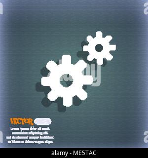 Cog settings,  Cogwheel gear mechanism  icon symbol on the blue-green abstract background with shadow and space for your text. Vector illustration Stock Vector