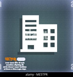 high-rise commercial buildings and residential apartments  icon symbol on the blue-green abstract background with shadow and space for your text. Vect Stock Vector