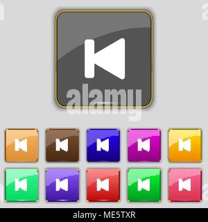 fast backward icon sign. Set with eleven colored buttons for your site. Vector illustration Stock Vector