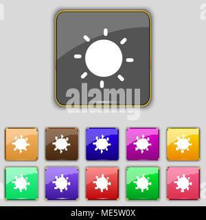 Sun icon sign. Set with eleven colored buttons for your site. Vector illustration Stock Vector