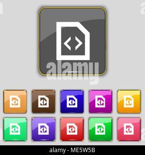 Programming code icon sign. Set with eleven colored buttons for your site. Vector illustration Stock Vector