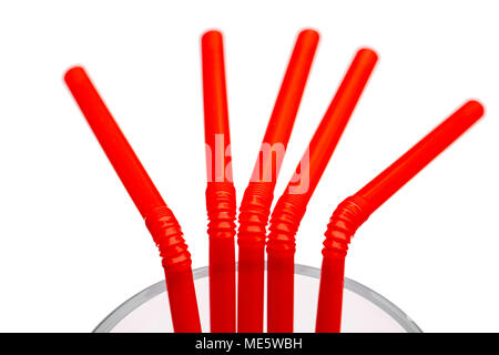 Plastic straws in a glass, UK. Stock Photo