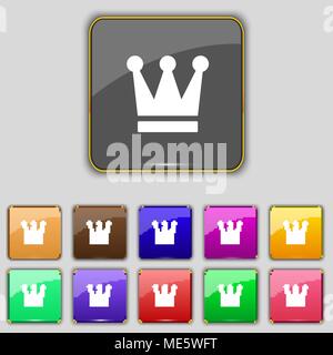 King, Crown icon sign. Set with eleven colored buttons for your site. Vector illustration Stock Vector