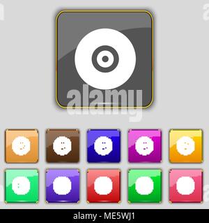 CD or DVD icon sign. Set with eleven colored buttons for your site. Vector illustration Stock Vector