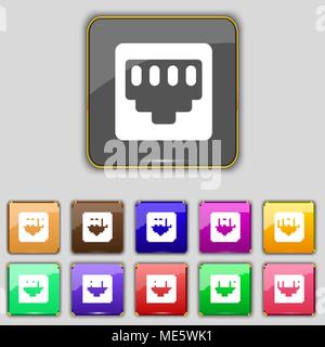 cable rj45, Patch Cord icon sign. Set with eleven colored buttons for your site. Vector illustration Stock Vector