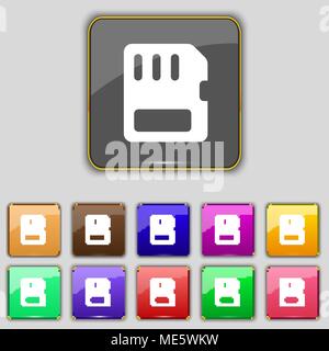 compact memory card icon sign. Set with eleven colored buttons for your site. Vector illustration Stock Vector