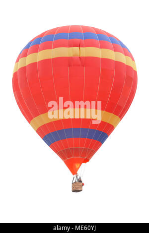 Red Hot Air Balloon with Blue and Yellow Stripes isolated on a White Background Stock Photo